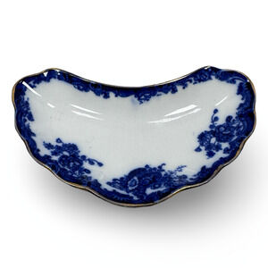 Antique Royal Staffordshire Arcadia Flow Blue Bone Dish England Crescent Shape